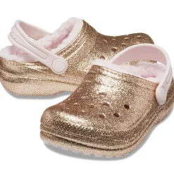 Crocs Classic Glitter Lined Kids Clog (207462) - Gold/Barely Pink