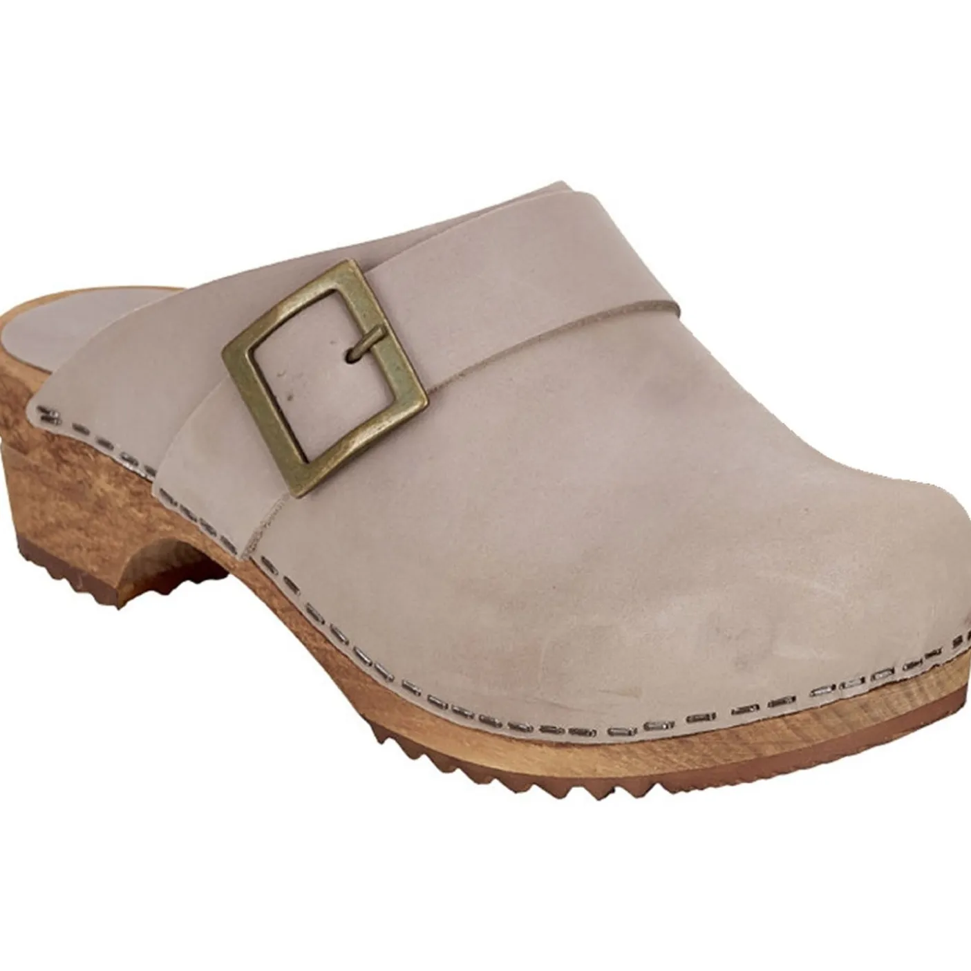 Sanita Big Buckle Danish Clogs in Olive Grey (453062)
