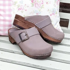 Sanita Big Buckle Danish Clogs in Olive Grey (453062)